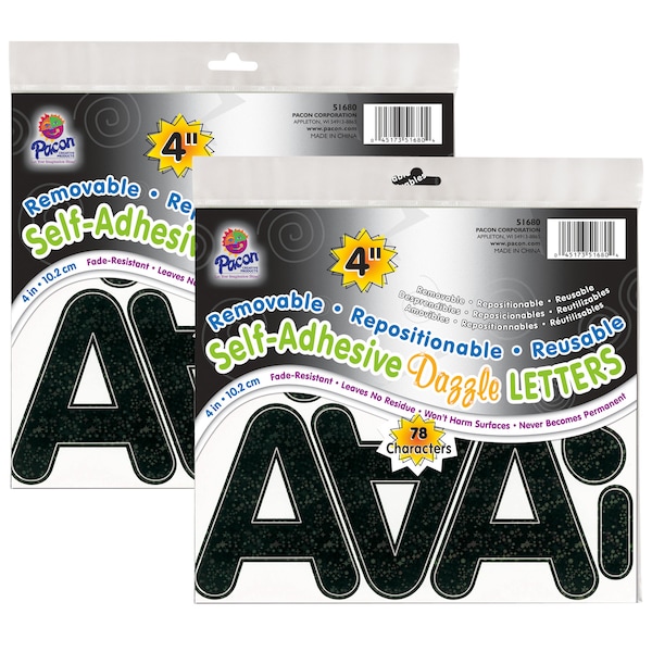 Pacon Self-Adhesive Letters, Black Dazzle, Puffy Font, 4in, 78 Count, PK2 P0051680 - main